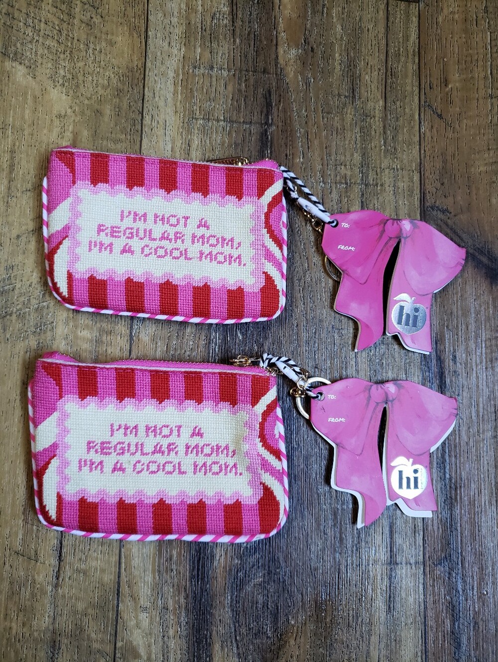 Set Of 2 Hi Peach Lane Pink 'I'm a Cool Mom' Kids Coin Purse  Keychain